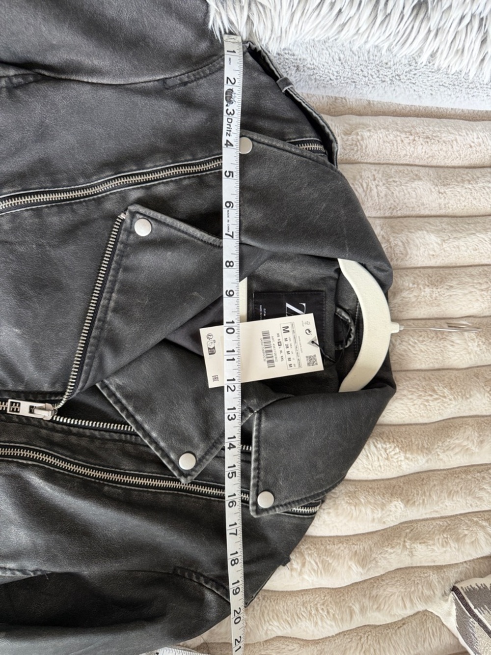 Zara Washed Black Cropped Moto Leather Jacket - Picture 5 of 8
